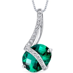 Emerald Pendant Necklace 14 Karat White Gold Oval 1.66 Carats P8766