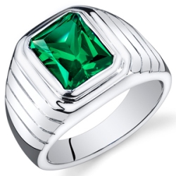 Mens 5.5 cts Emerald Sterling Silver Mens Ring Sizes 8 To 13 SR10944