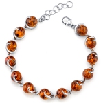 Amber Spiral Bracelet Sterling Silver Cognac Color Sphere Shape SB4374