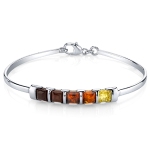 Five Stone Multi Color Amber Bangle Bracelet Sterling Silver SB4382