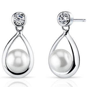 Freshwater Pearl Earrings Sterling Silver Round Button 6.5mm SE8318