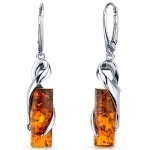 Amber Elliptical Earrings Sterling Silver Cognac Cylindrical SE8482