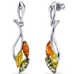 Amber Leaf Dangle Earrings Sterling Silver Multiple Color SE8488