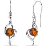 Baltic Amber Open Spiral Earrings Sterling Silver Cognac Color SE8496