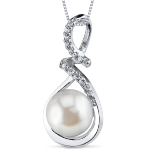Freshwater Pearl Pendant Necklace Sterling Silver Button 9 Mm SP10900
