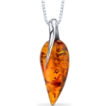 Baltic Amber Leaf Pendant Necklace Sterling Silver Cognac SP11086