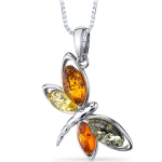 Baltic Amber Butterfly Pendant Necklace Sterling Silver Multiple Colors SP11110