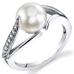 Freshwater Pearl Ring Sterling Silver Button Shape 8.0mm SR11030
