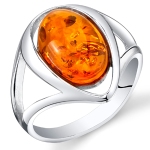 Baltic Amber Ring Sterling Silver Cognac Color Oval Sizes 5-9 SR11314
